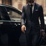 Corporate executives arriving in a luxury SUV from Houston Executive Transportation for a business meeting in Houston.