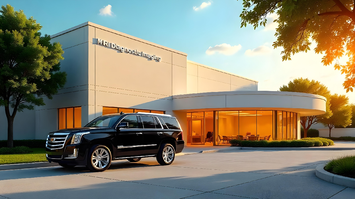 Image Alt: Black SUV parked outside a diagnostic imaging center in Houston