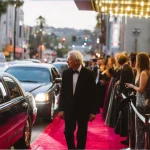 Luxury black SUV arriving at private event venue in Houston